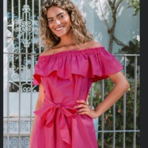 NWT Cupshe Marlene Pink Ruffle Off Shoulder Tie Waist Dress, Size Small